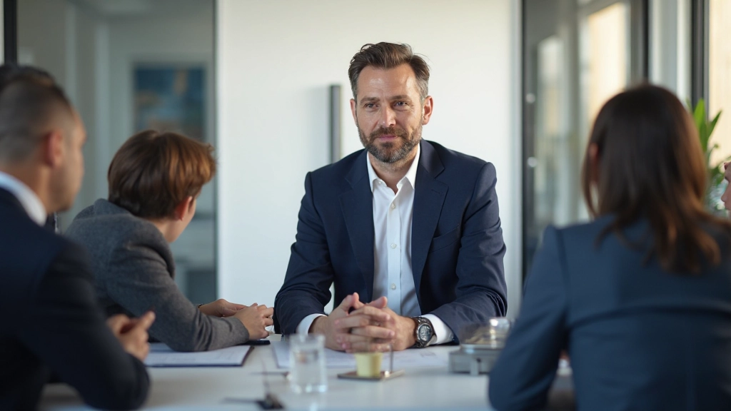 Профессиональный лидер проводит встречу с командой в современном офисе